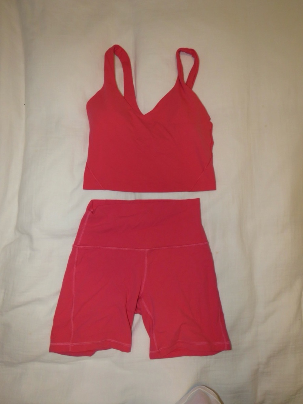 lululemon athletica Coral Pink Supportive Crop Tank & High-Waist Bike Shorts